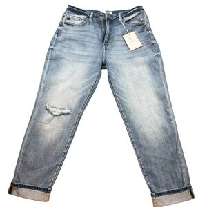 Kancan Womens 32 Mid Rise Skinny Jeans Light Wash Distressed Rolled Cuff NWT